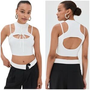 New Monse Halter Neck Knit Cropped Top White Lace Up Sz M